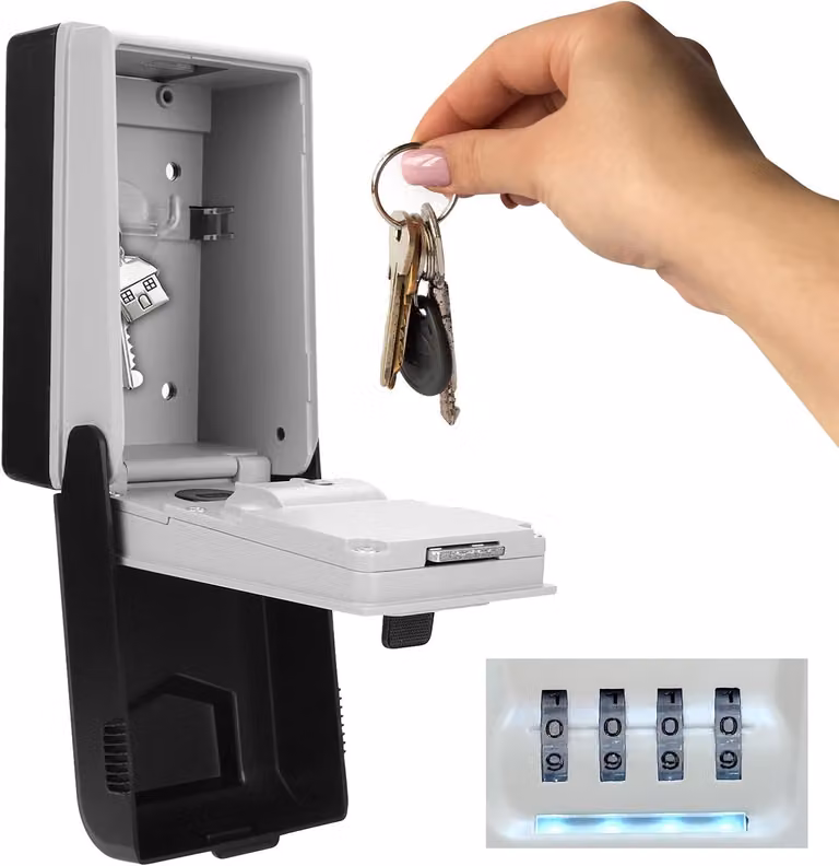 Cassaforte con combinazione a 4 cifre, impermeabile, robusta, di colore grigio
