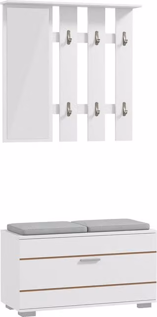 Set Mobili da Ingresso Moderno HOMCOM in Bianco con Specchio, Appendiabiti, Panca e Scarpiera