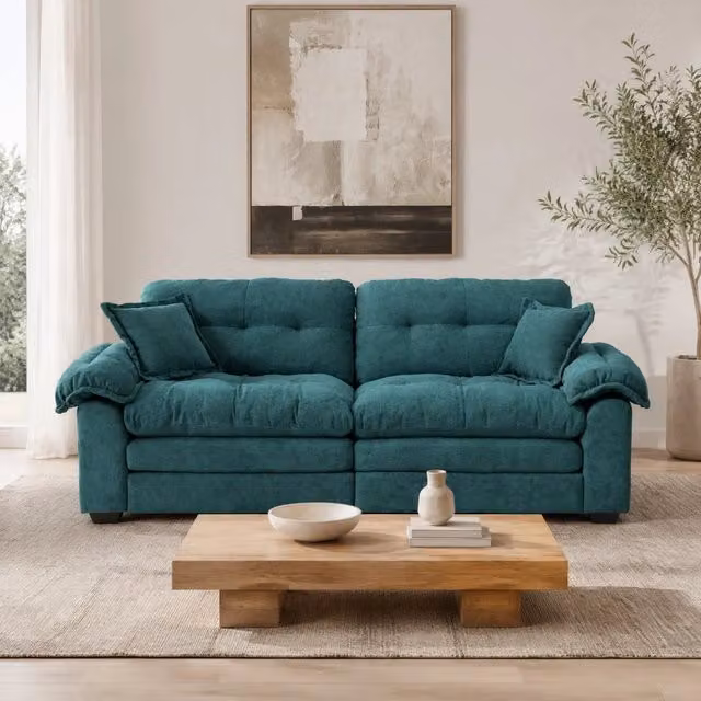 Divano a 2 posti MIVRAY in tessuto verde con seduta profonda, cuscini rimovibili e cuscini decorativi inclusi per il tuo soggiorno – 1