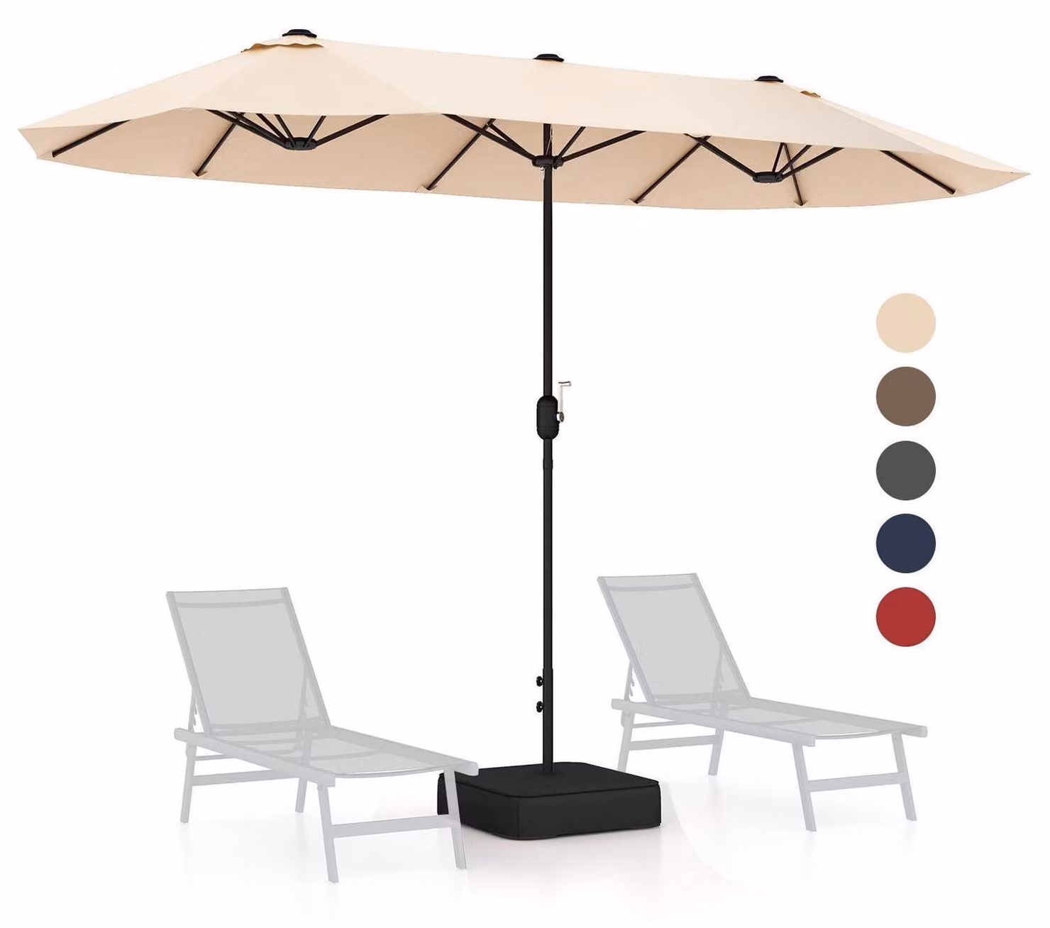 Ombrellone da giardino, 400 x 200 cm, ombrellone doppio con manovella e luci LED solari, color beige