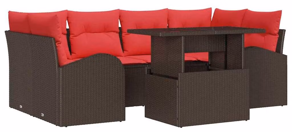 Set Divano da Giardino con cuscino 7 pcs Marrone e Rosso