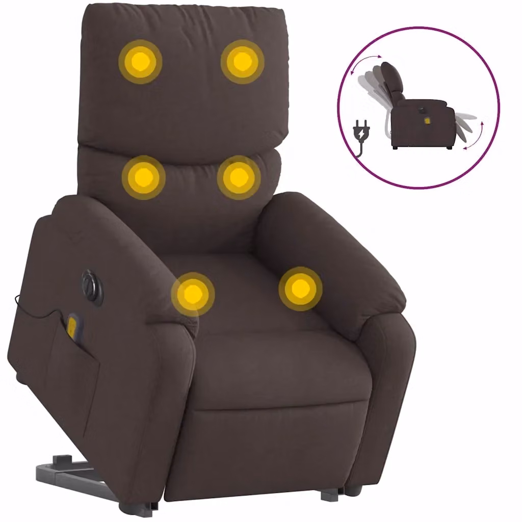 Poltrona Alzapersona Elettrica con Massaggio vidaXL in Tessuto Marrone per Senior – 2