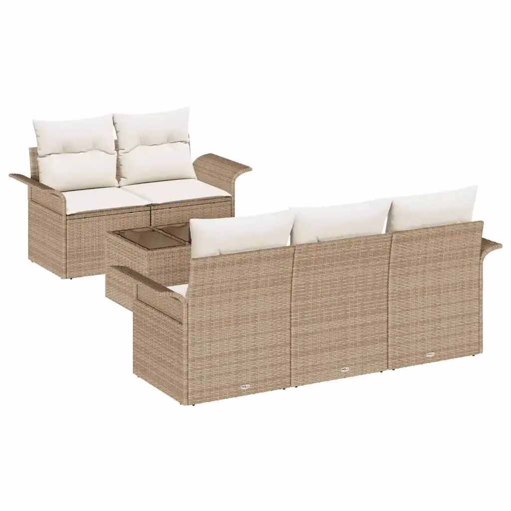 Set di divani da giardino vidaXL a forma di L composto da 6 pezzi con cuscini beige e struttura in metallo e rattan – 2