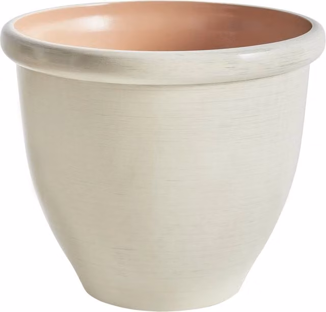 Vaso per piante rotondo Beliani in poliresina effetto pietra beige chiaro, resistente all'esterno, Diametro: 49 cm