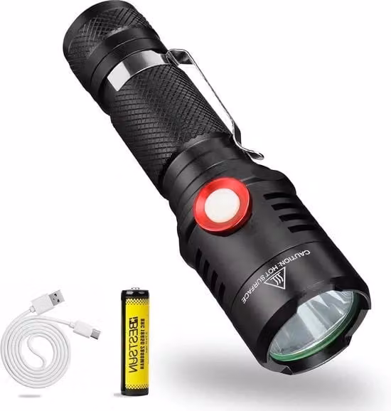 Lampada LED portatile da 2000 lumen nera con funzione dimmerabile, ricarica USB e protezione IP65 per campeggio ed emergenza