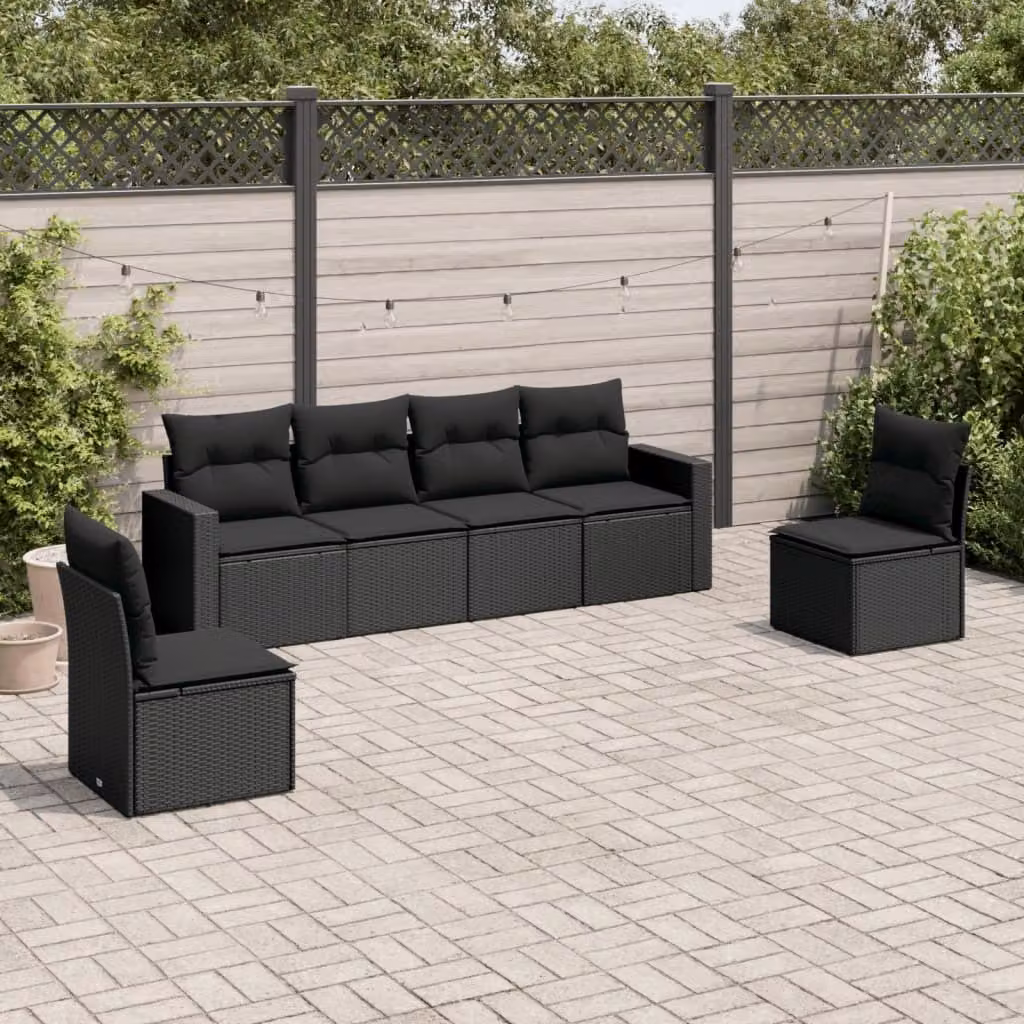 Maison Exclusive - Set Divano da Giardino 6 pz con Cuscini Nero in Polyrattan