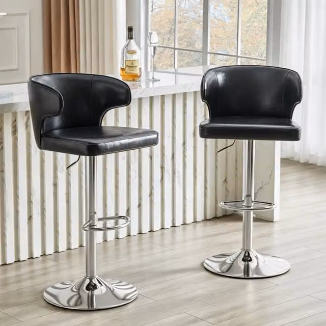 Set da 2 sgabelli da bar con schienale, altezza regolabile e base extra larga, girevoli a 360°, con poggiapiedi, per cucina e isola
