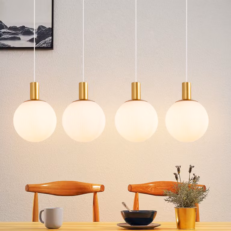 ZMH lampada da tavolo a sospensione lampada a sospensione in vetro E27 lampada a sospensione a 4 fiamme lampada da cucina a sospensione altezza regolabile lampadario d'oro per soggiorno pranzo