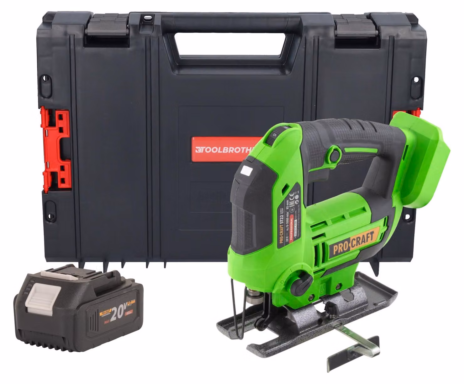 Seghetto alternativo a batteria Procraft ST22 20 V 80 mm Brushless + 1x batteria 4,0 Ah + valigetta portautensili RHINO - senza caricabatteria