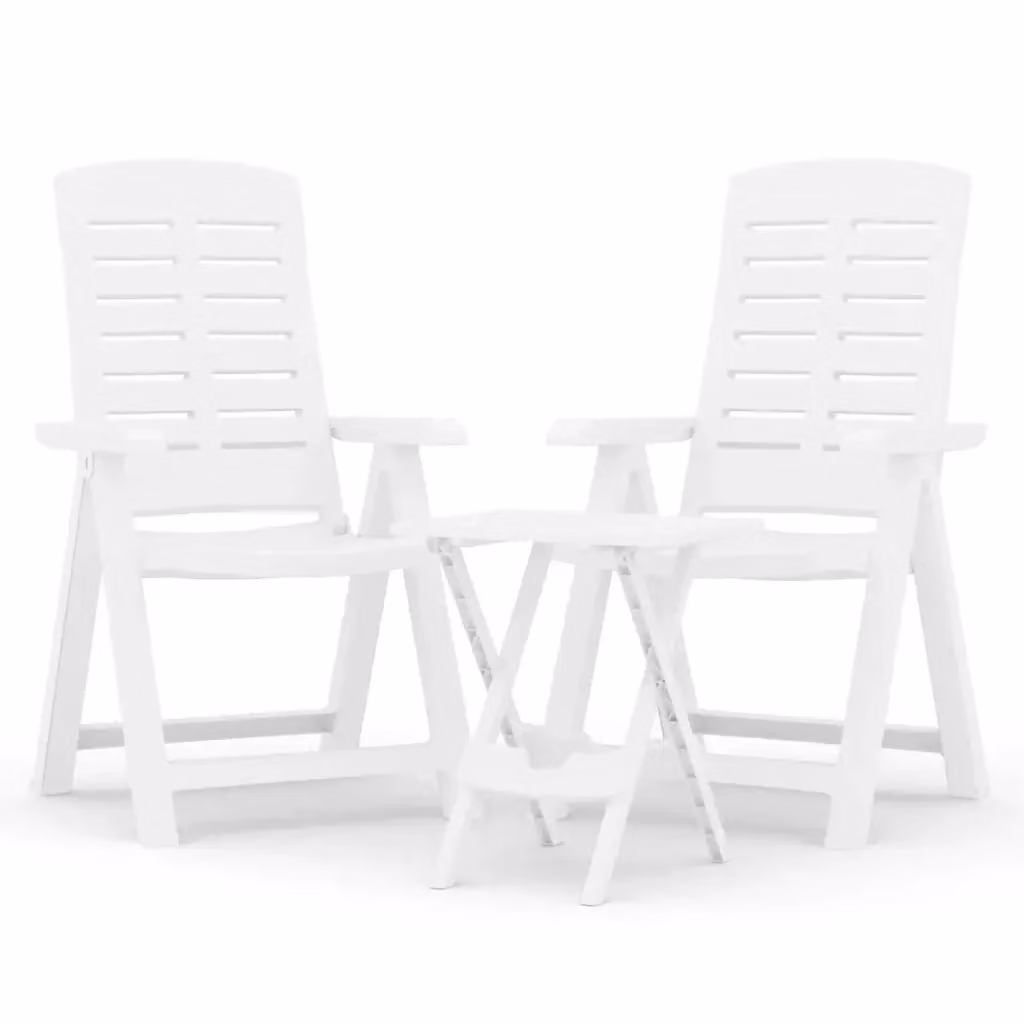 Set da Pranzo da Giardino Moderno vidaXL in Plastica Bianca Opaca, 3 Pezzi – 2