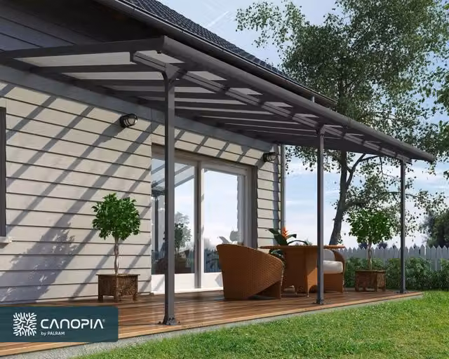 Pergola addossata Palram Feria in alluminio e policarbonato colore grigio L: 6.1 m, P: 3 m