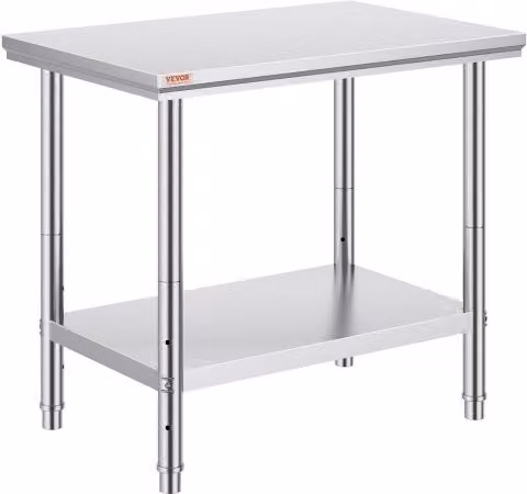Piano di Lavoro per Cucina Professionale VEVOR in Acciaio Inox Argento L/P/H: 90 x 60 x 80 cm
