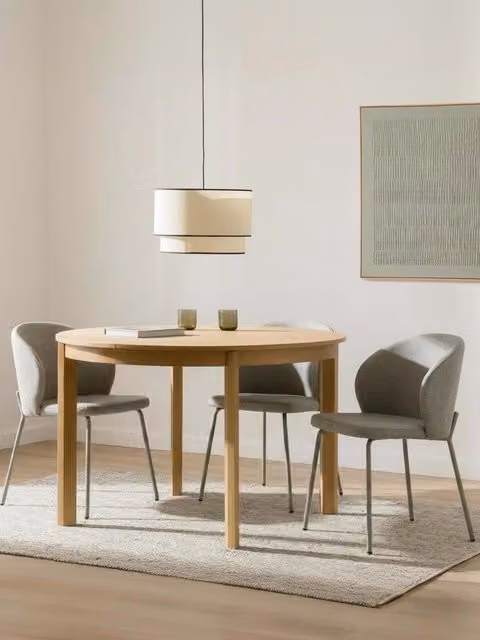 Tavolo da pranzo rotondo allungabile Even in impiallacciato rovere e legno massiccio marrone Kenay Home
