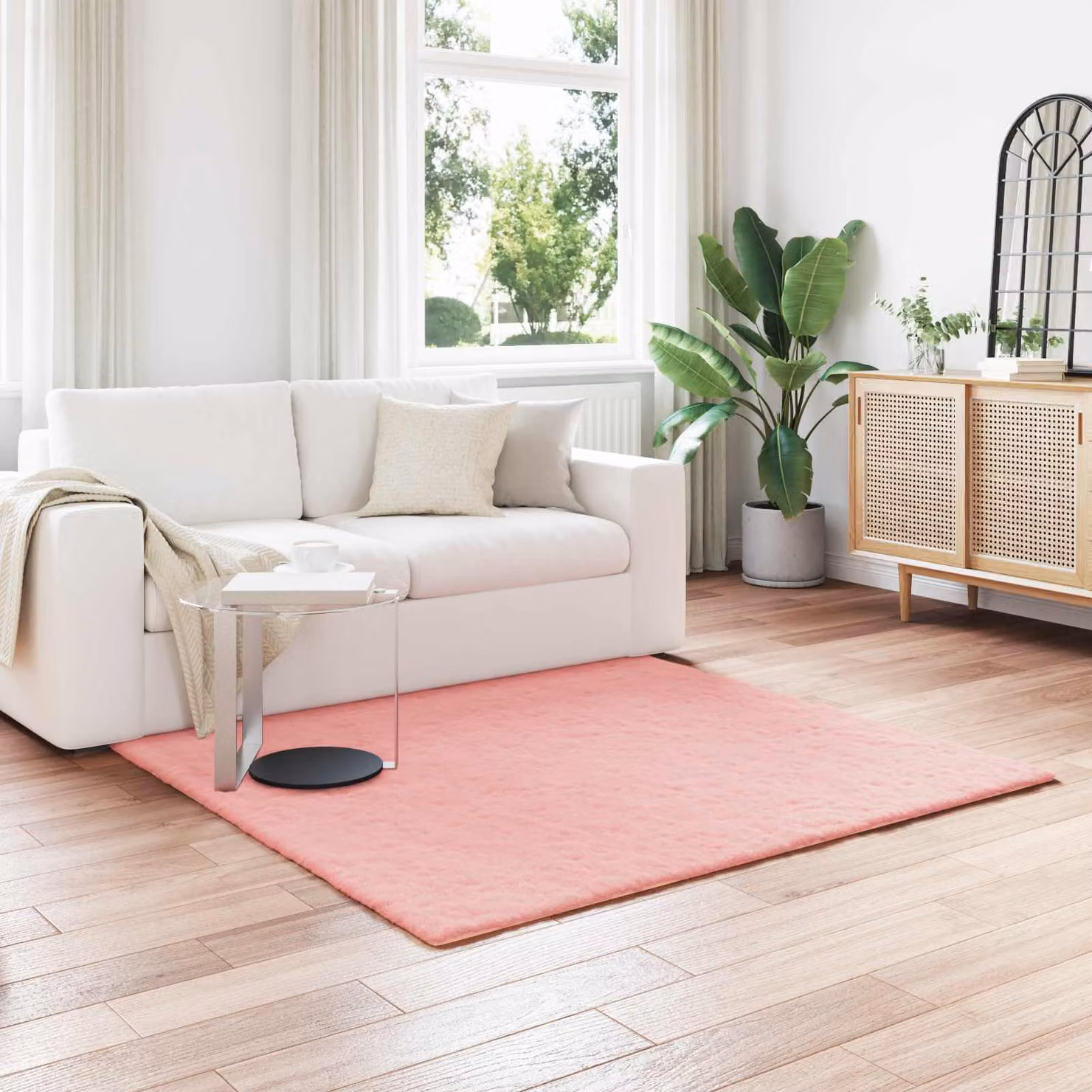 Tappeto antiscivolo vidaXL OLITE in ecopelliccia rosa, modello moderno e lavabile