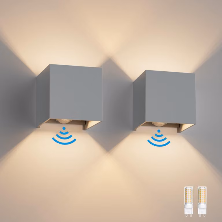 Set di 2 lampade da parete a LED con sensore di movimento, 3000K, colore grigio