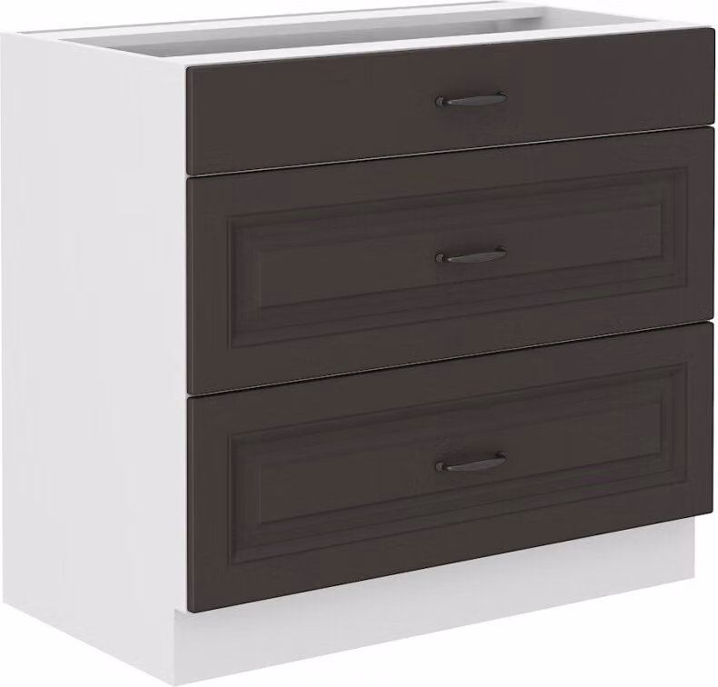 Armadietto inferiore con cassetti SOPHIA - larghezza 80 cm, grigio scuro / bianco