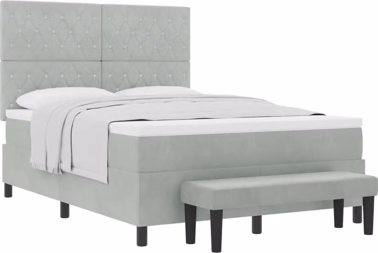 Letto a molle con cuscino Grigio chiaro 200 x 140 cm Velluto