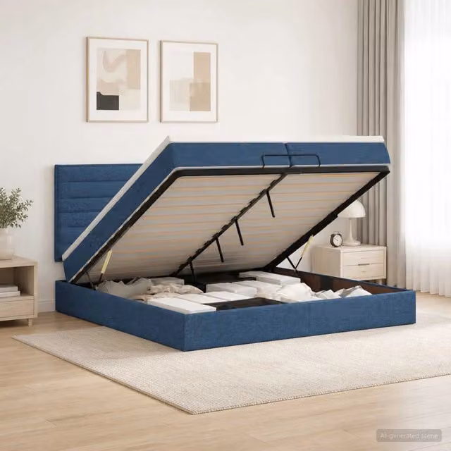 Letto ottomano con materasso vidaXL in tessuto blu L 200 cm x P 200 cm x H 88 cm – 1