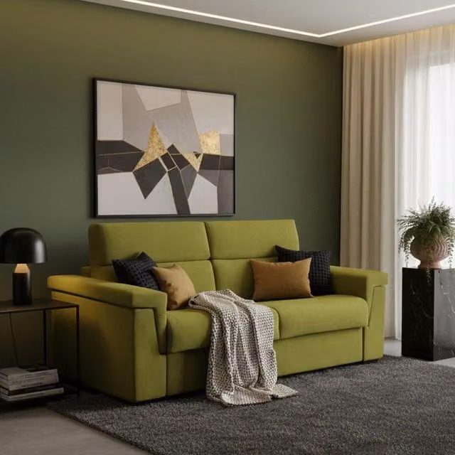 Divano Letto 3 Posti Benedetto DMORA in Tessuto Verde con Rivestimenti Sfoderabili e Struttura in Legno L: 225 cm, P: 95 cm – 1