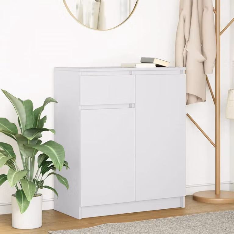 vidaXL Credenza con Cassetto Bianca in Legno Multistrato e MDF L: 71 cm, P: 35 cm, H: 84 cm