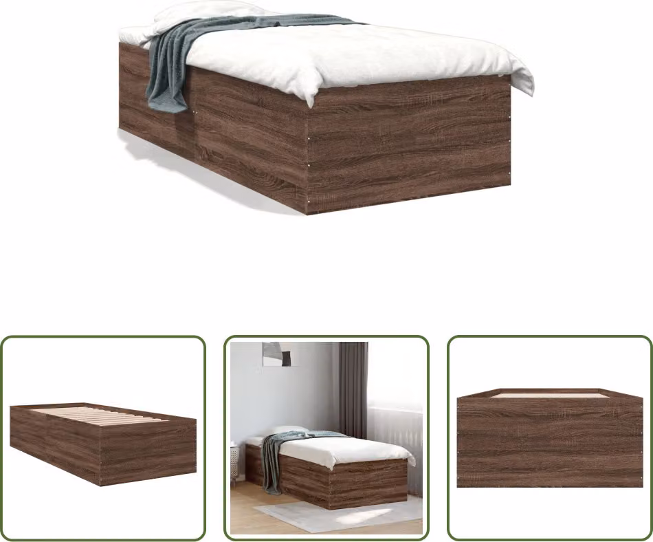 The Living Store Struttura per letto in rovere marrone 100x200 cm materiale a base di legno