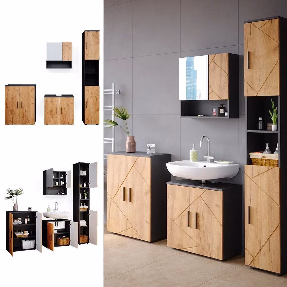 Set mobili bagno Vicco Irma 4 pezzi Rovere dorato e Antracite – 2