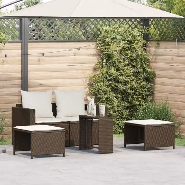 Set Divano da Giardino 5 pz con Cuscini Marrone in Polyrattan 4104164