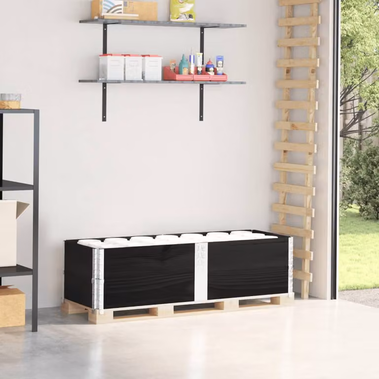 Set di 2 pareti per pallet vidaXL in legno massello di pino, colore nero, L: 150 cm, H: 50 cm