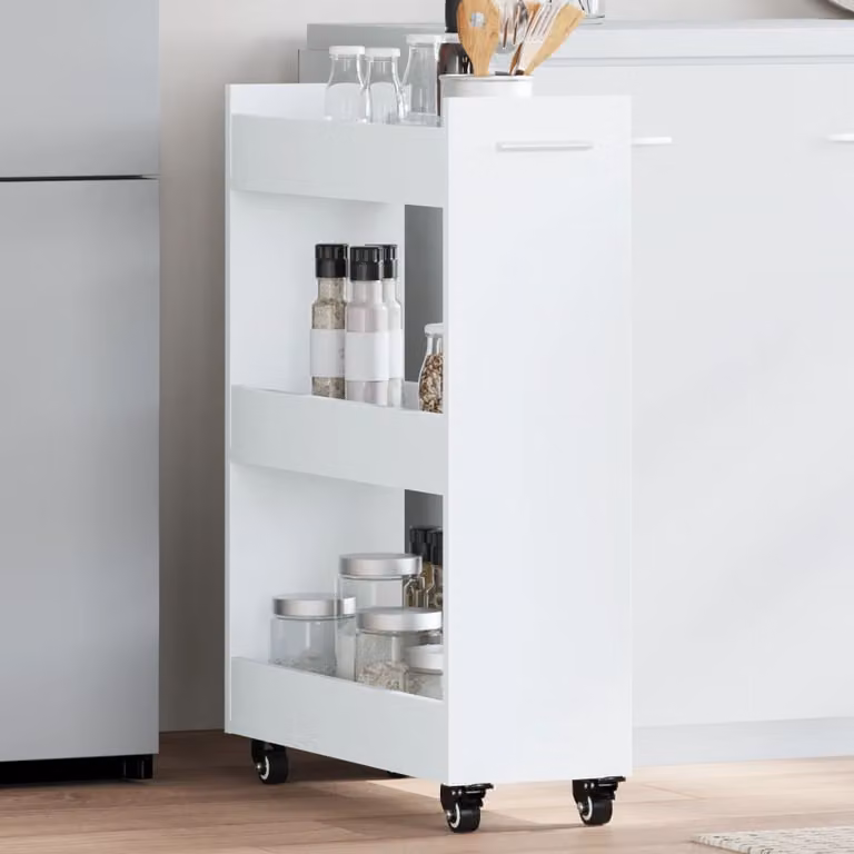 Carrello mobile con ruote vidaXL in legno multistrato bianco L: 60 cm, P: 22 cm, H: 79 cm