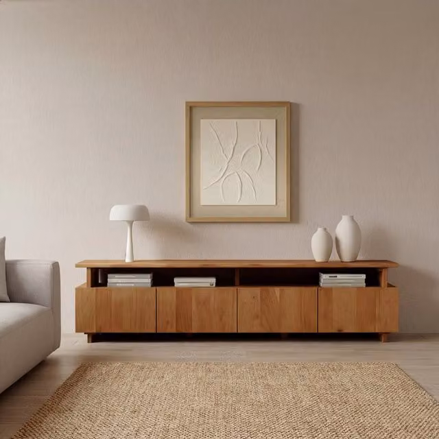 Mobile TV Livenza Banak in legno massello di acacia marrone per soggiorno moderno – 1