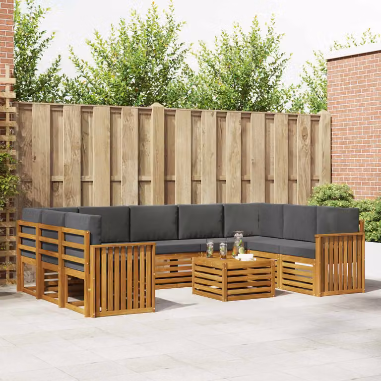 Set di divani da esterno vidaXL a forma di L in legno di acacia con cuscini, colore beige e antracite