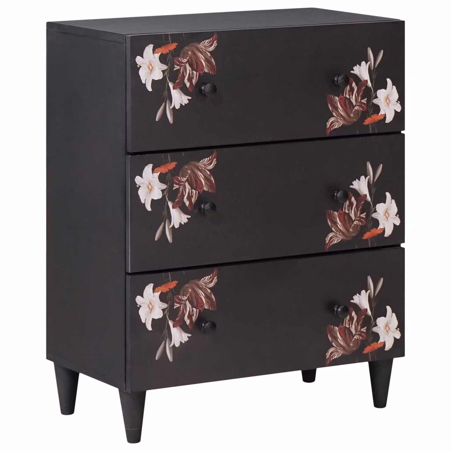 Armadio da stoccaggio moderno vidaXL in legno di mango massello con ante e cassetti, multicolore e nero, L: 60 cm, P: 33 cm, H: 75 cm