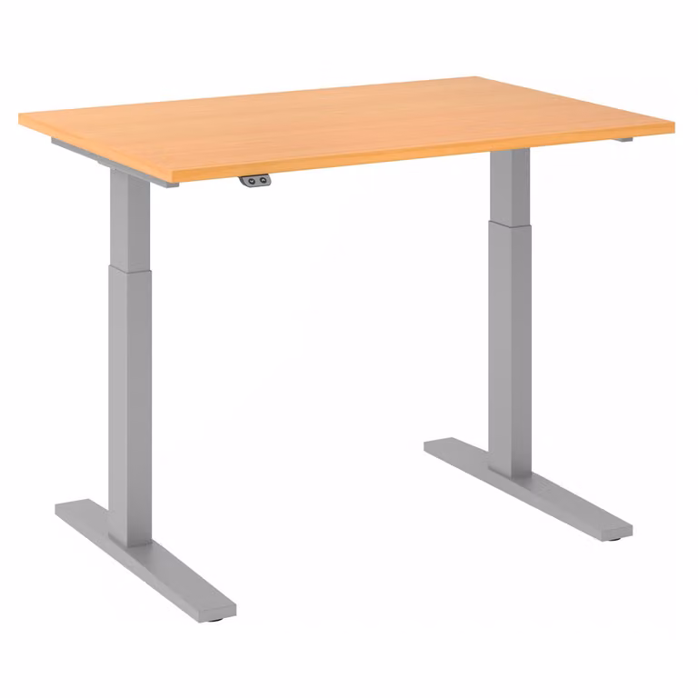 Scrivania regolabile in altezza XMKA | 2 motori | 120-180 cm | elettrica | faggio, colore struttura:argento, dimensioni piano d'appoggio:120 x 80 cm