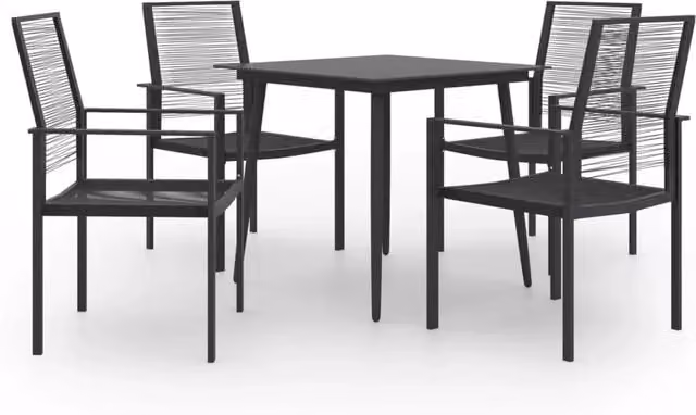 Set da pranzo da giardino Outsunny in stile moderno composto da 5 pezzi con tavolo in vetro e sedie in metallo nero opaco