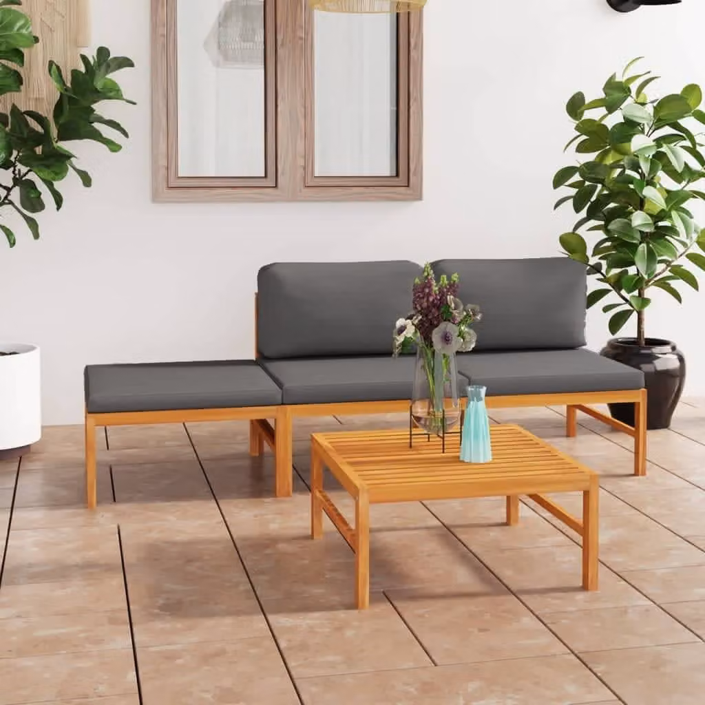 Maison Exclusive - Set da giardino da 4 pezzi con cuscini grigi in teak massiccio