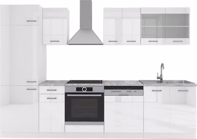 Cucina componibile moderna R-Line Vicco Bianco lucido, L: 300 cm – 1