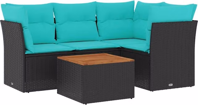 Set Divani da Giardino 5 pz | Set Salotto da Giardino con Cuscini Nero in Polyrattan