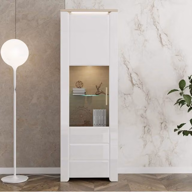Vetrina Espositore Cibiana DMORA con Ante in Vetro e 5 Ripiani, Marrone Rovere, L/P/H: 64 x 35 x 194 cm – 1