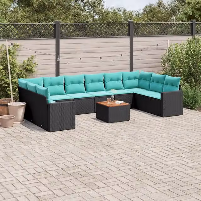 Set Divani da Giardino 11 pz con Cuscini in Polyrattan Nero 3256624