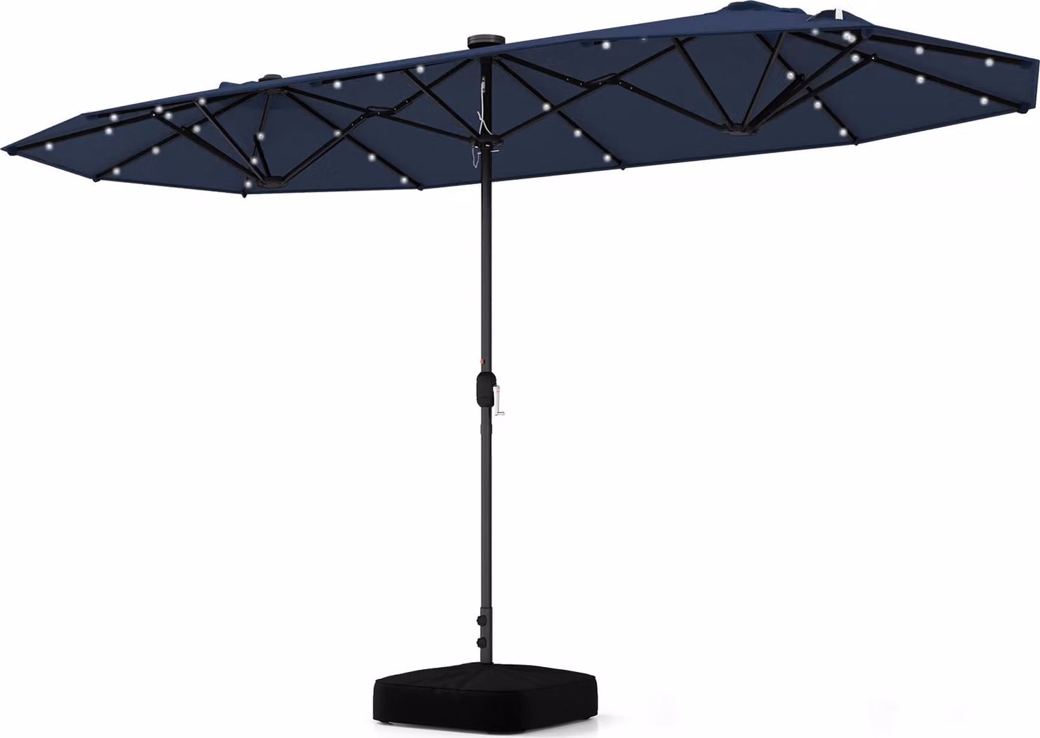 COSTWAY ombrellone doppio 400x200cm con manovella, supporto e LED, ombrellone grande XXL, UPF 50+, ombrellone da giardino ombrellone da mercato ombrellone blu navy