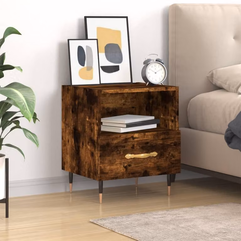 Comodino moderno vidaXL in legno multistrato color rovere fumo L: 40 cm, P: 35 cm, H: 47,5 cm