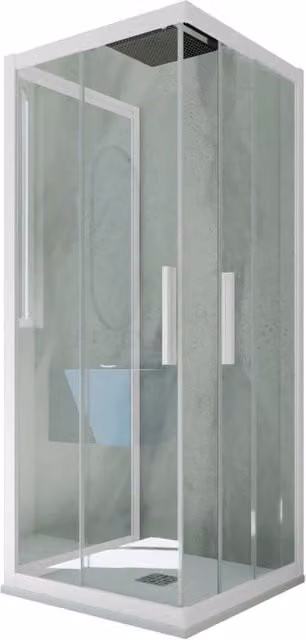 Box doccia Kolors Trio FORTE a 3 lati con ante scorrevoli, Vetro Trasparente e Profilo Bianco Matt, H 200 x L 100 x P 70 cm
