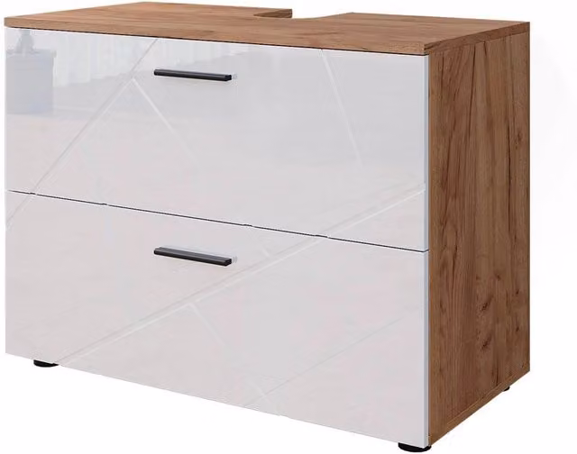 Mobile sottolavabo per bagno Irma Vicco Bianco lucido e Rovere dorato L: 80 cm, P: 58.6 cm – 1