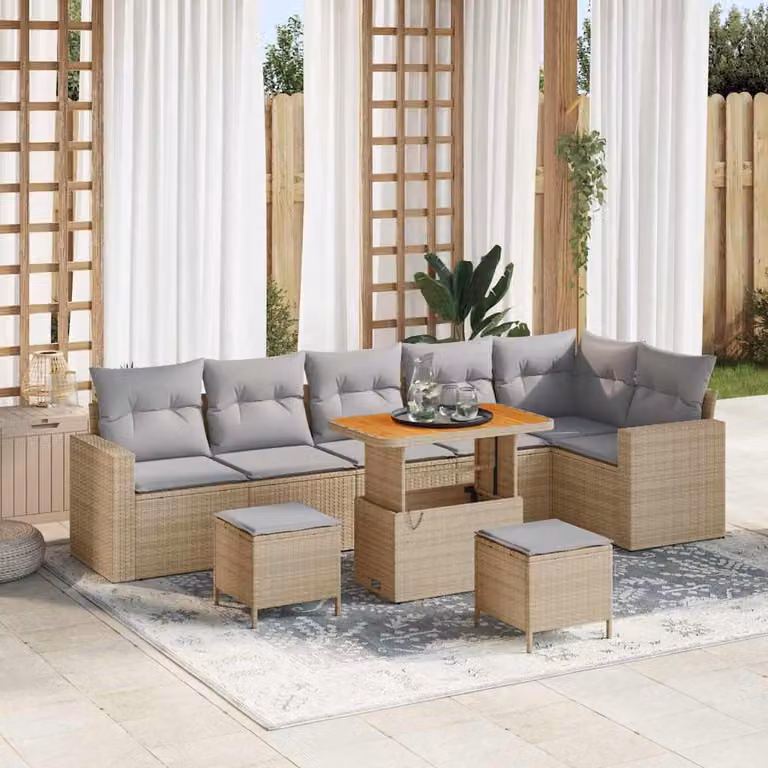 Maison Exclusive - Set di divani da giardino, 9 pezzi, color beige, in rattan sintetico