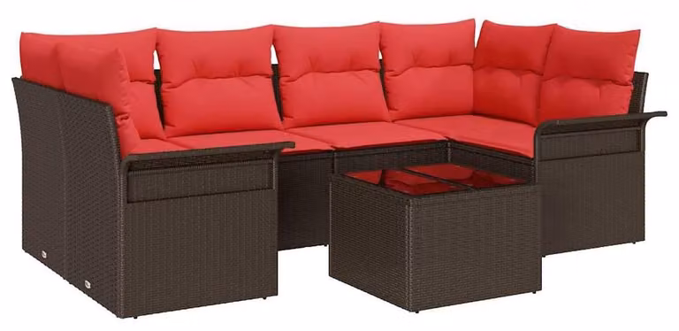 Set Divano da Giardino con cuscino 7 pcs Marrone polyrattan