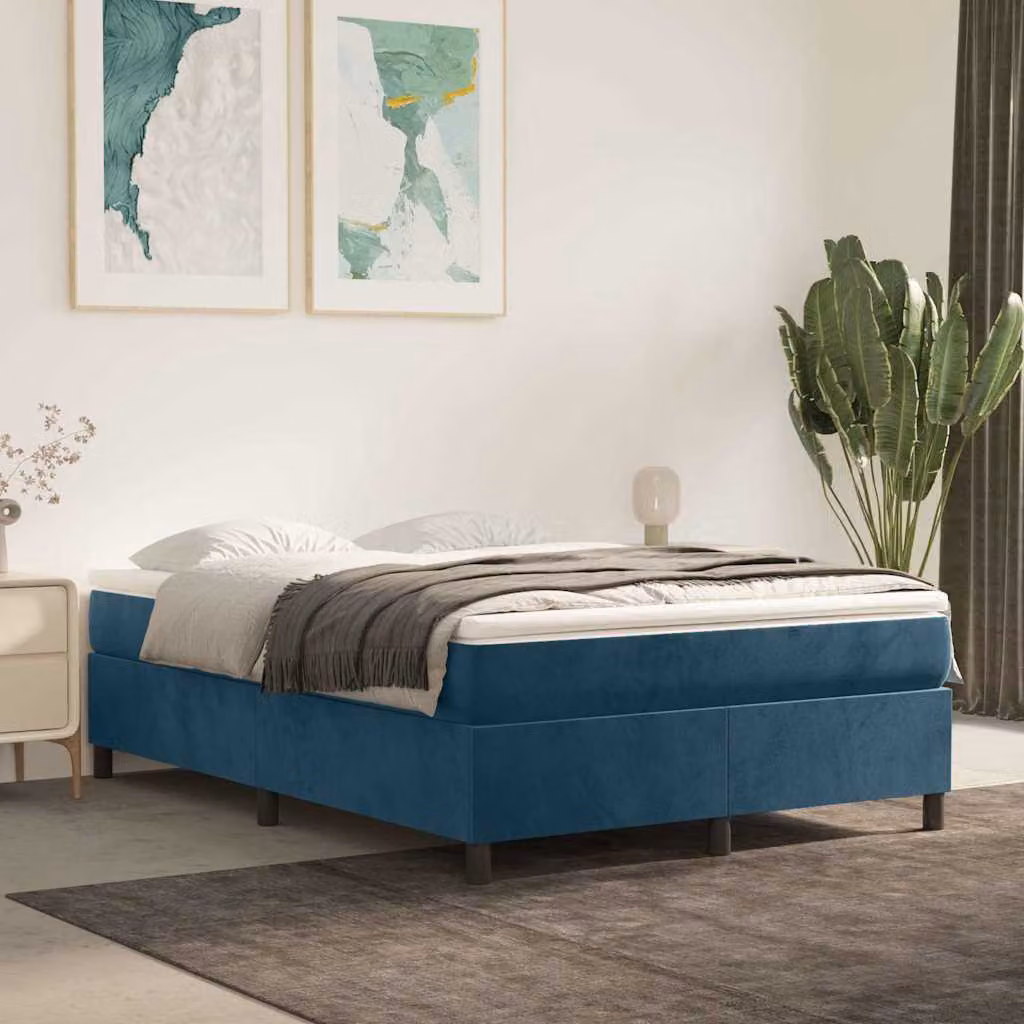 vidaXL Struttura Letto con Rete a Molle in Velluto Blu, L 140 x P 200 cm – 1