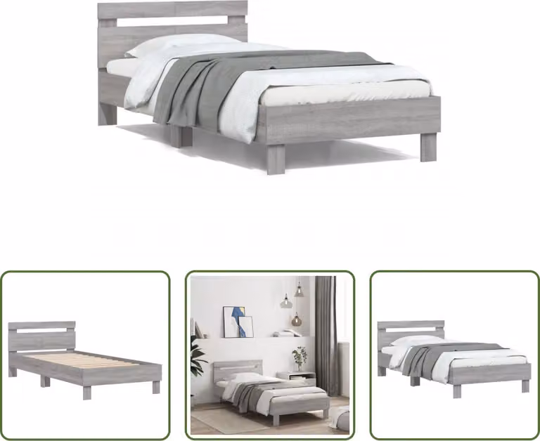 The Living Store Giroletto con testiera grigio Sonoma 100x200 cm in materiale ligneo
