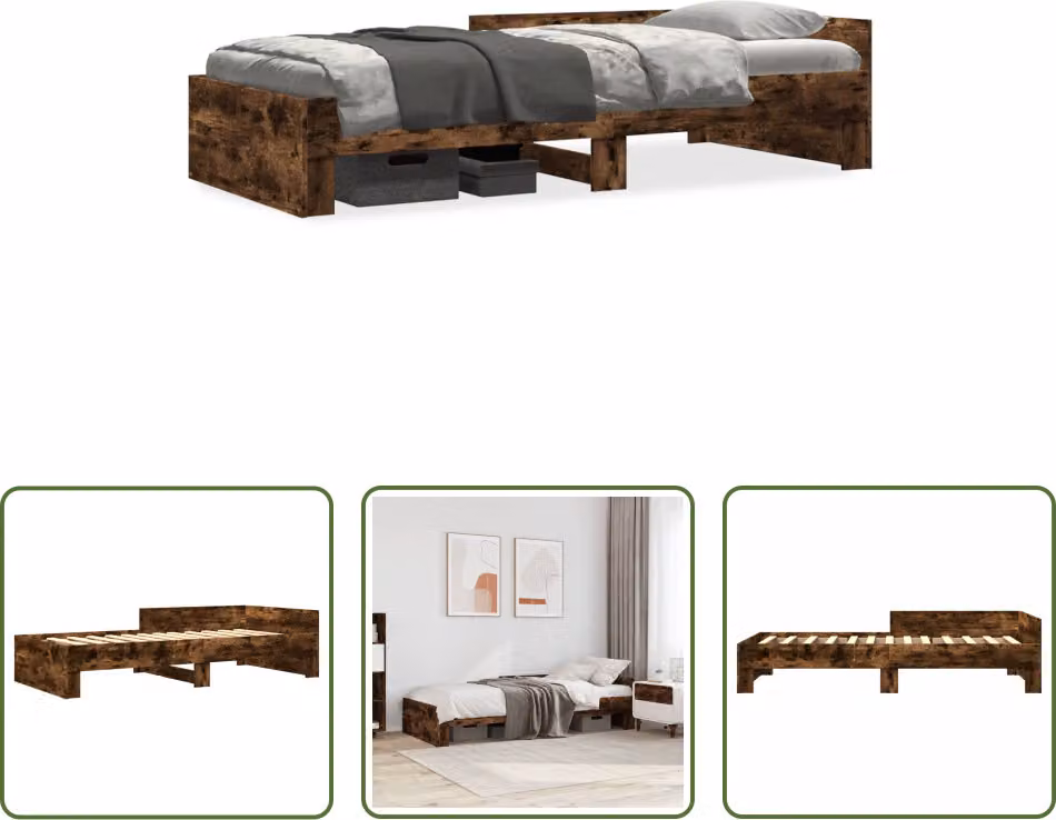 The Living Store struttura letto in rovere fumé 90x200 cm materiale a base di legno