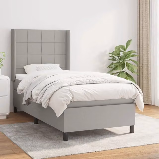 Letto Ibrido vidaXL con Giroletto a Molle e Materasso Grigio Chiaro L/P/H: 100 x 200 x 40 cm