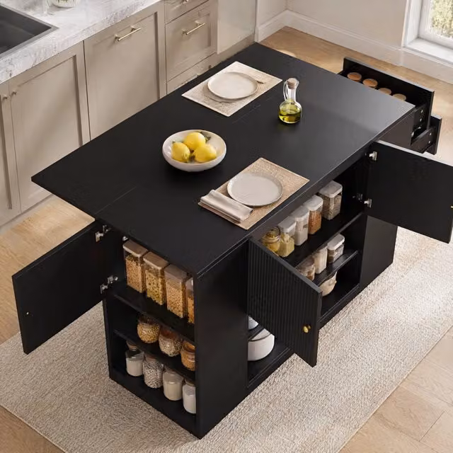Isola da cucina pieghevole REDOM in MDF e metallo nero L/P/H: 140 x 40 x 90 cm